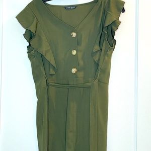 SHEIN army green romper with buttons and tie waist